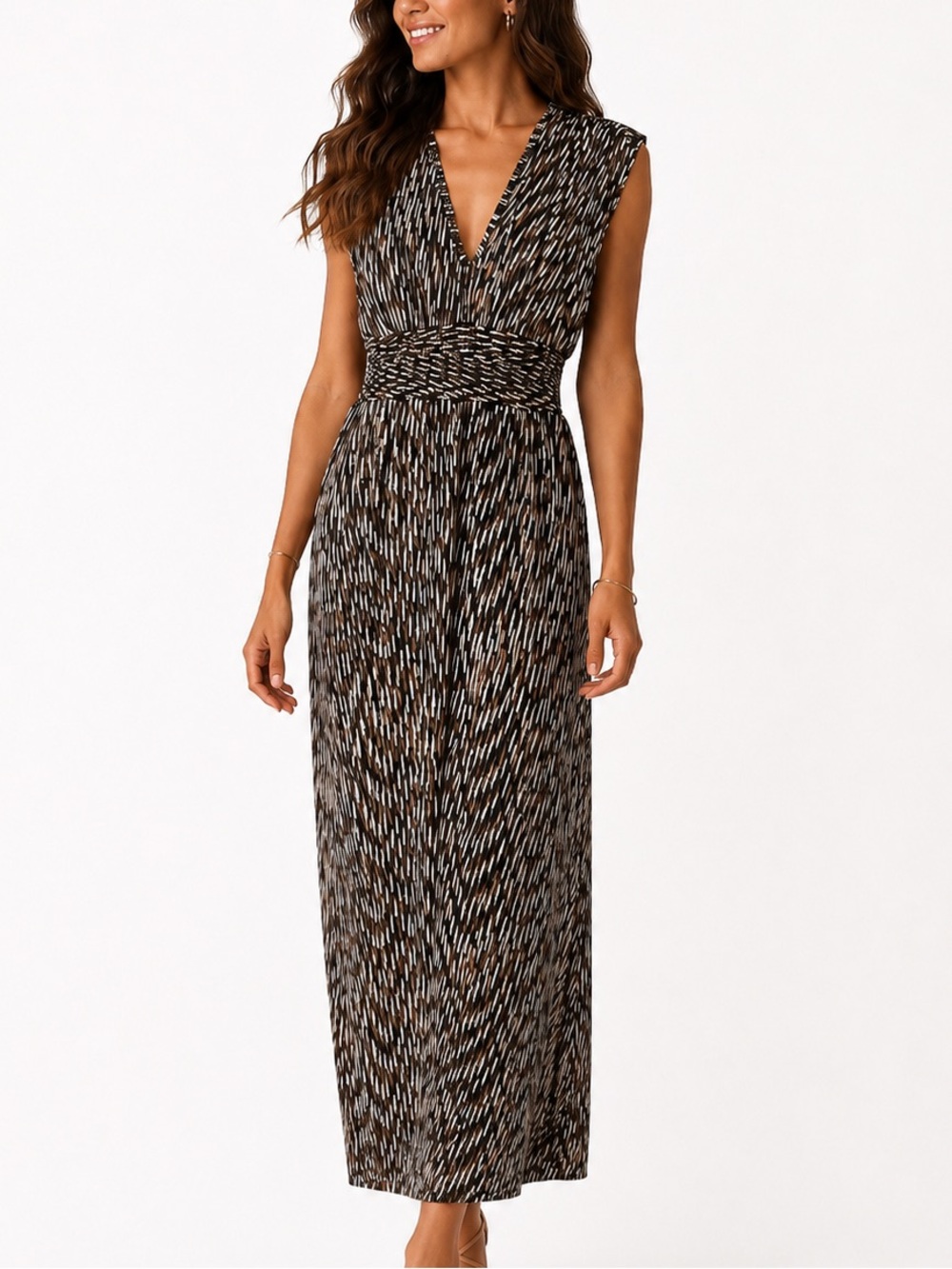 Studio West Black and Brown Patterned Sleeveless Maxi Dress